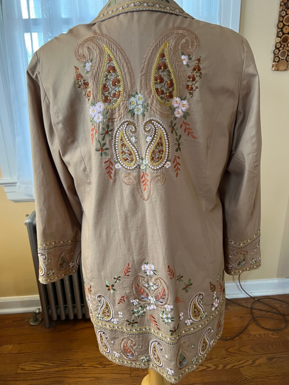 Embroidered Paisley Tan Walking Coat - Picture 4 of 7